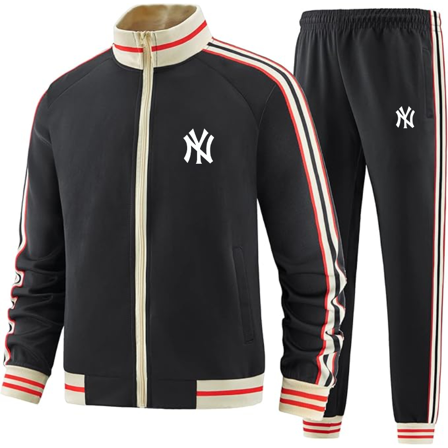 Men's  New York NY Yankees Two-Piece Designer Tracksuit with Bold Striped Accents and Zippered Front Elevated Athletic Wear
