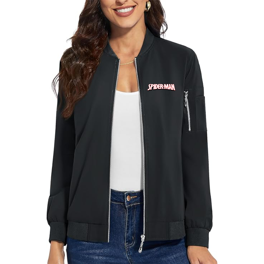 Women's Spider Man Premium Bomber Jacket with Polished Detailing and Functional Sleeve Pocket Modern Luxury Outerwear