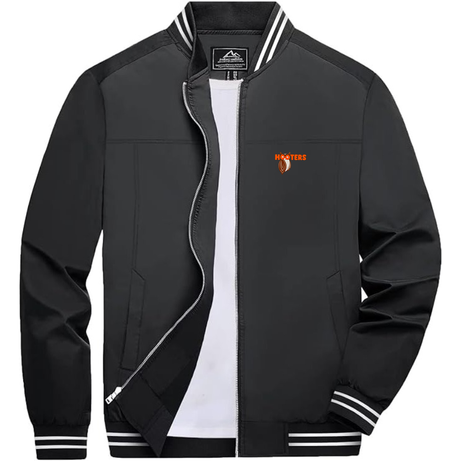 Men's Hooters Lightweight Zip-Up Bomber Jacket with Ribbed Collar and Cuffs Versatile Casual Outerwear