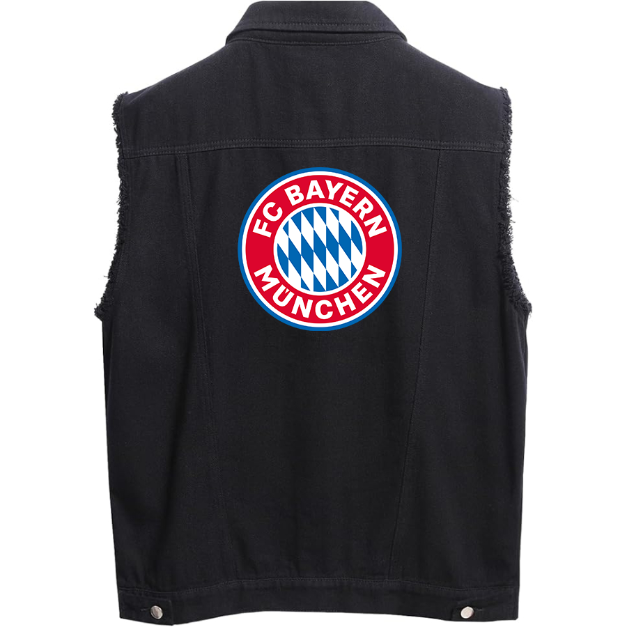 Men's FC Bayern Munich Sleeveless Distressed Denim Vest  Rugged Black Jean Jacket