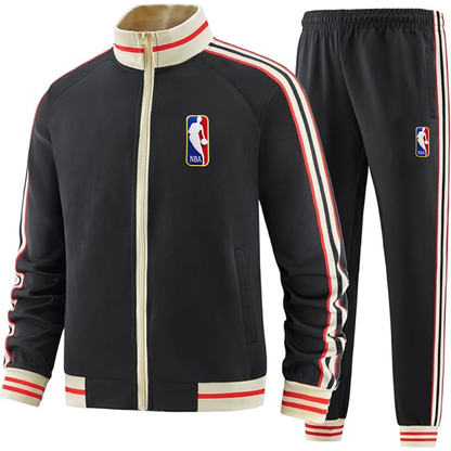 Men's NBA Embroidered Two-Piece Designer Tracksuit with Bold Striped Accents and Zippered Front Elevated Athletic Wear