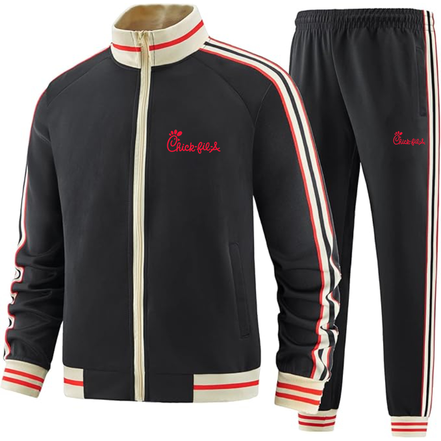 Men's Chick-fil-A Premium Two-Piece Designer Tracksuit with Bold Striped Accents and Zippered Front Elevated Athletic Wear