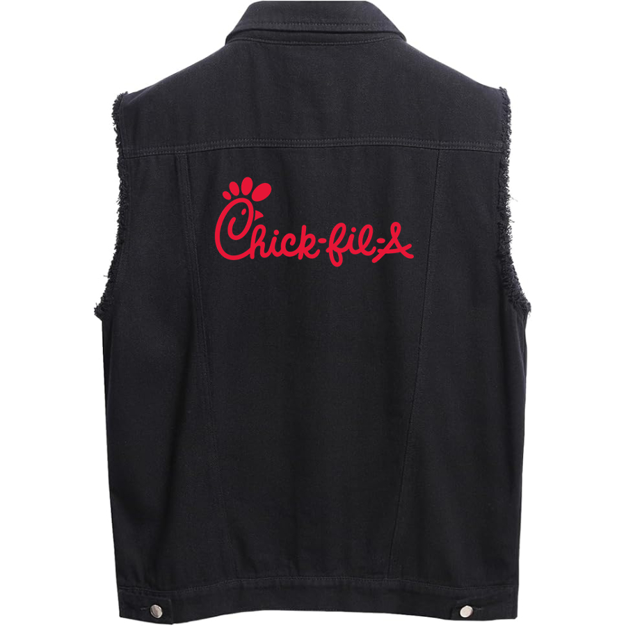 Men's Chick-fil-A Sleeveless Distressed Denim Vest  Rugged Black Jean Jacket