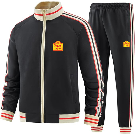 El Pollo Loco Two-Piece Designer Tracksuit with Bold Striped Accents and Zippered Front Elevated Athletic Wear