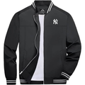Men's New York NY Yankees Lightweight Zip-Up Bomber Jacket with Ribbed Collar and Cuffs Versatile Casual Outerwear