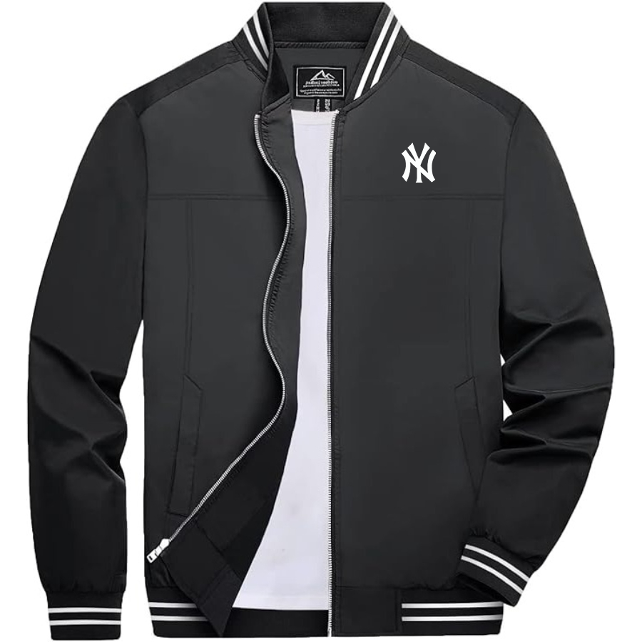 Men's New York NY Yankees Lightweight Zip-Up Bomber Jacket with Ribbed Collar and Cuffs Versatile Casual Outerwear