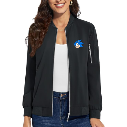 Women's Sonic the Hedgehog Premium Bomber Jacket with Polished Detailing and Functional Sleeve Pocket Modern Luxury Outerwear