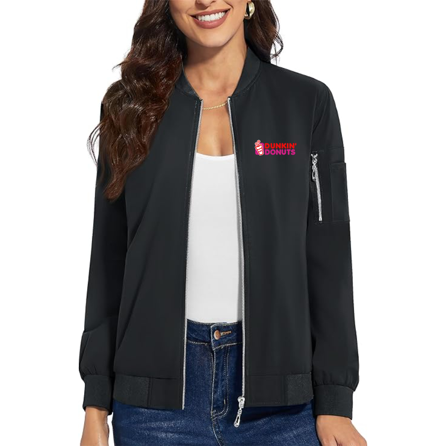 Women's Dunkin Donuts Premium Bomber Jacket with Polished Detailing and Functional Sleeve Pocket Modern Luxury Outerwear