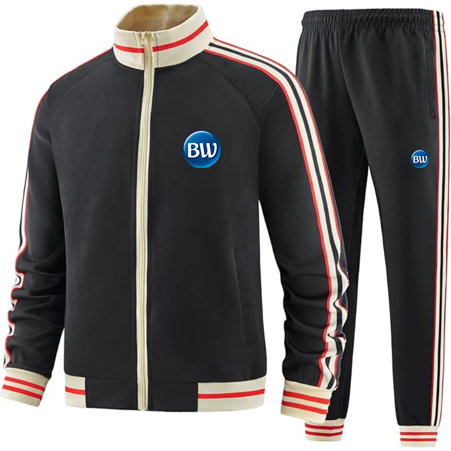 Men's Best Western  Premium Two-Piece Designer Tracksuit with Bold Striped Accents and Zippered Front Elevated Athletic Wear