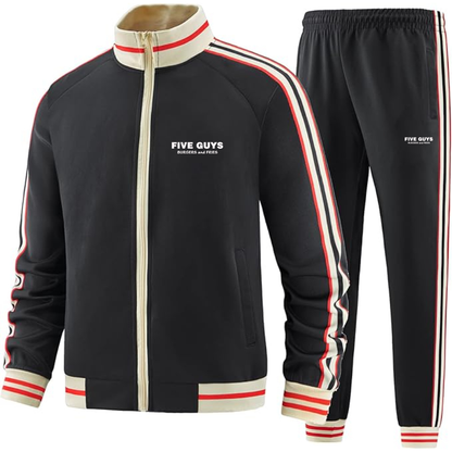 Men's Five Guys  Premium Two-Piece Designer Tracksuit with Bold Striped Accents and Zippered Front Elevated Athletic Wear