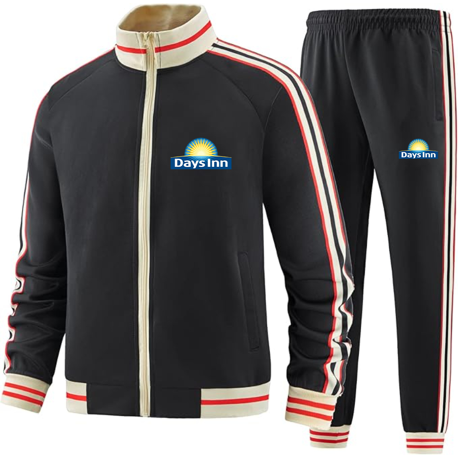 Men's Days Inn Premium Two-Piece Designer Tracksuit with Bold Striped Accents and Zippered Front Elevated Athletic Wear