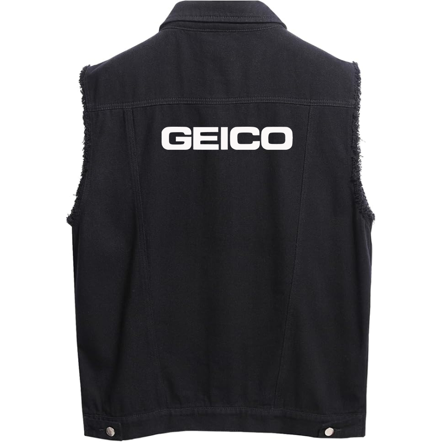 Men's Geico  Sleeveless Distressed Denim Vest  Rugged Black Jean Jacket