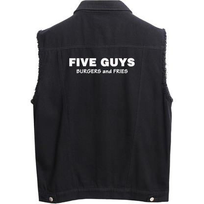 Men's Five Guys  Sleeveless Distressed Denim Vest  Rugged Black Jean Jacket