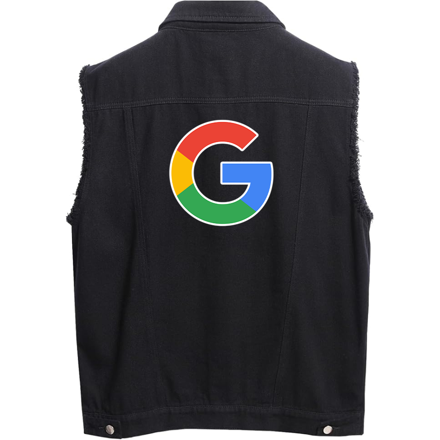 Men's Google Sleeveless Distressed Denim Vest  Rugged Black Jean Jacket