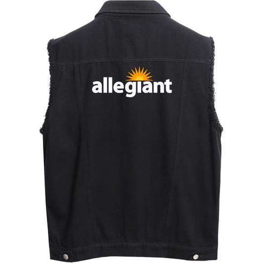 Men's Allegiant Air Sleeveless Distressed Denim Vest  Rugged Black Jean Jacket