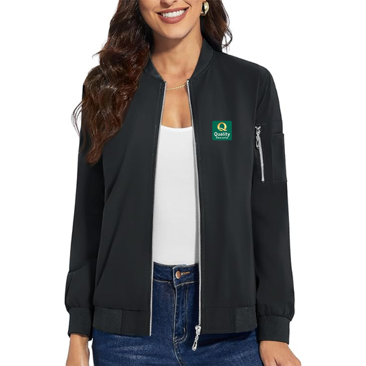 Women's Quality Inn & Suites Premium Bomber Jacket with Polished Detailing and Functional Sleeve Pocket Modern Luxury Outerwear