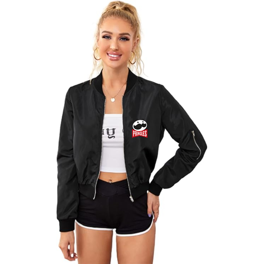 Women's Pringles  Lightweight Bomber Biker Jacket Zip up Windbreaker Crop Bomber Jacket Coat