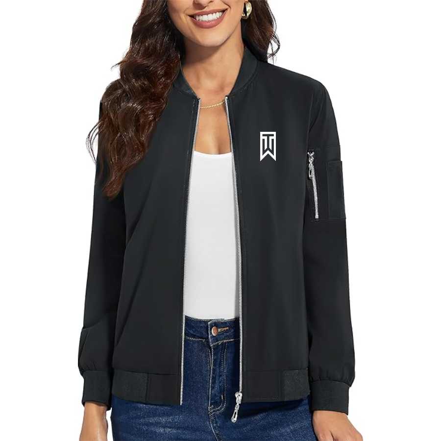 Women's  Tiger Woods Premium Bomber Jacket with Polished Detailing and Functional Sleeve Pocket Modern Luxury Outerwear