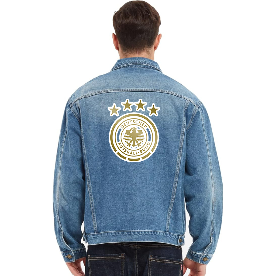 Men's Germany soccer Vintage Distressed Denim Jacket Stylish Casual Jean Outerwear