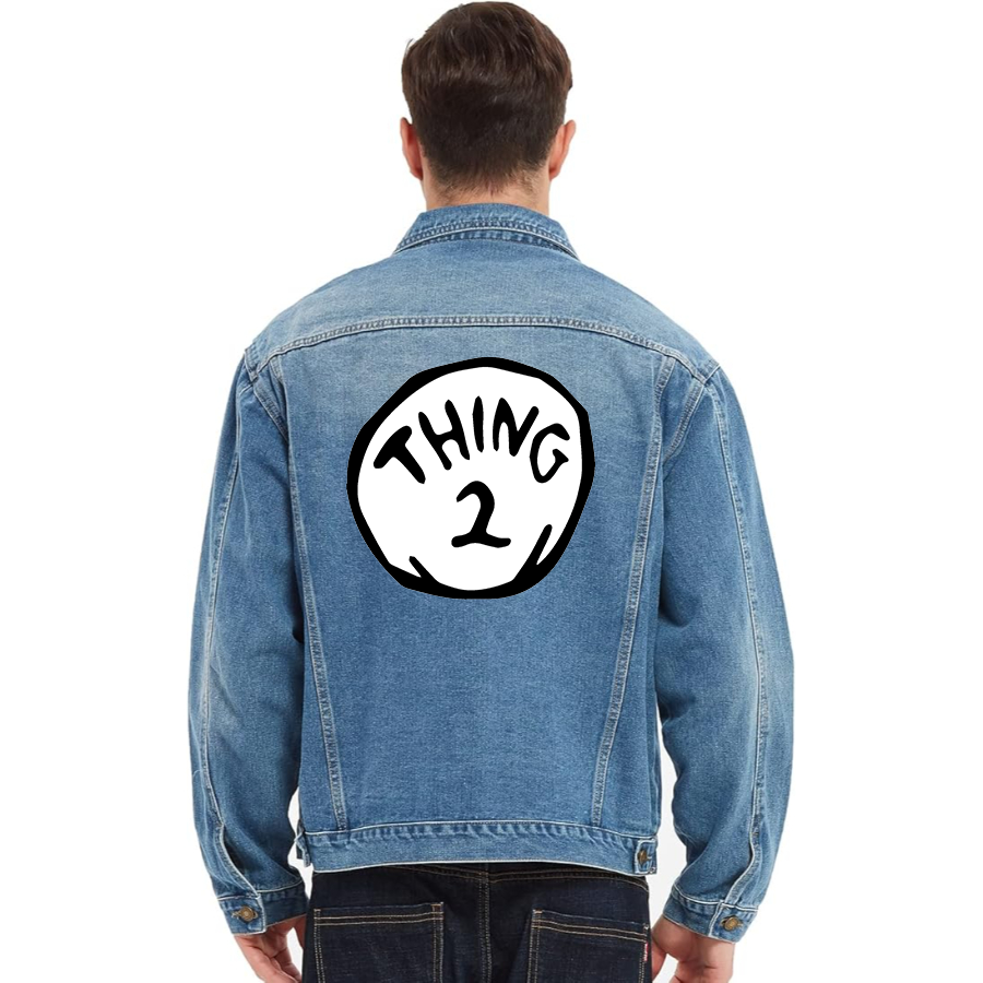 Men's Dr. Suess Thing 2 Vintage Distressed Denim Jacket Stylish Casual Jean Outerwear