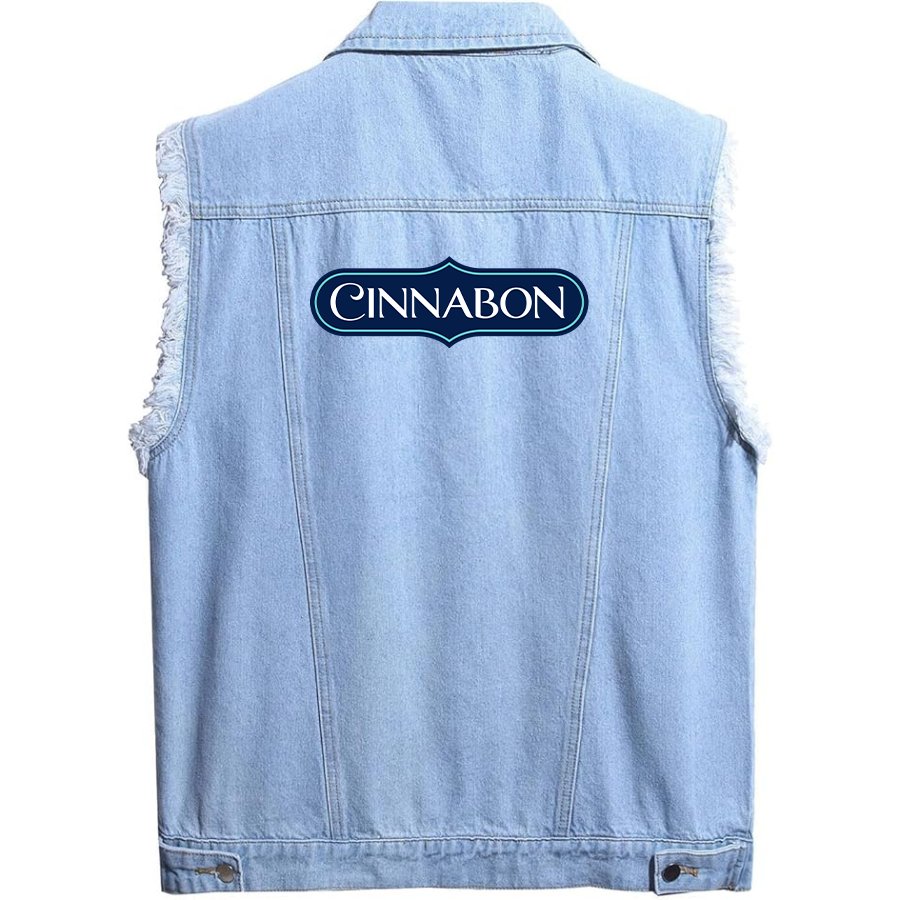 Men's Cinnabon Sleeveless Distressed Denim Vest  Rugged Black Jean Jacket