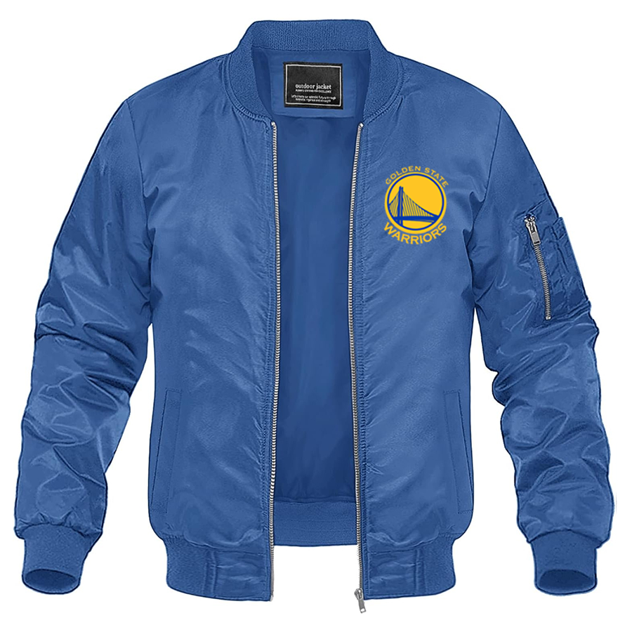 Men's Golden State Warriors Lightweight Bomber Jacket Windbreaker Softshell Varsity Jacket Coat