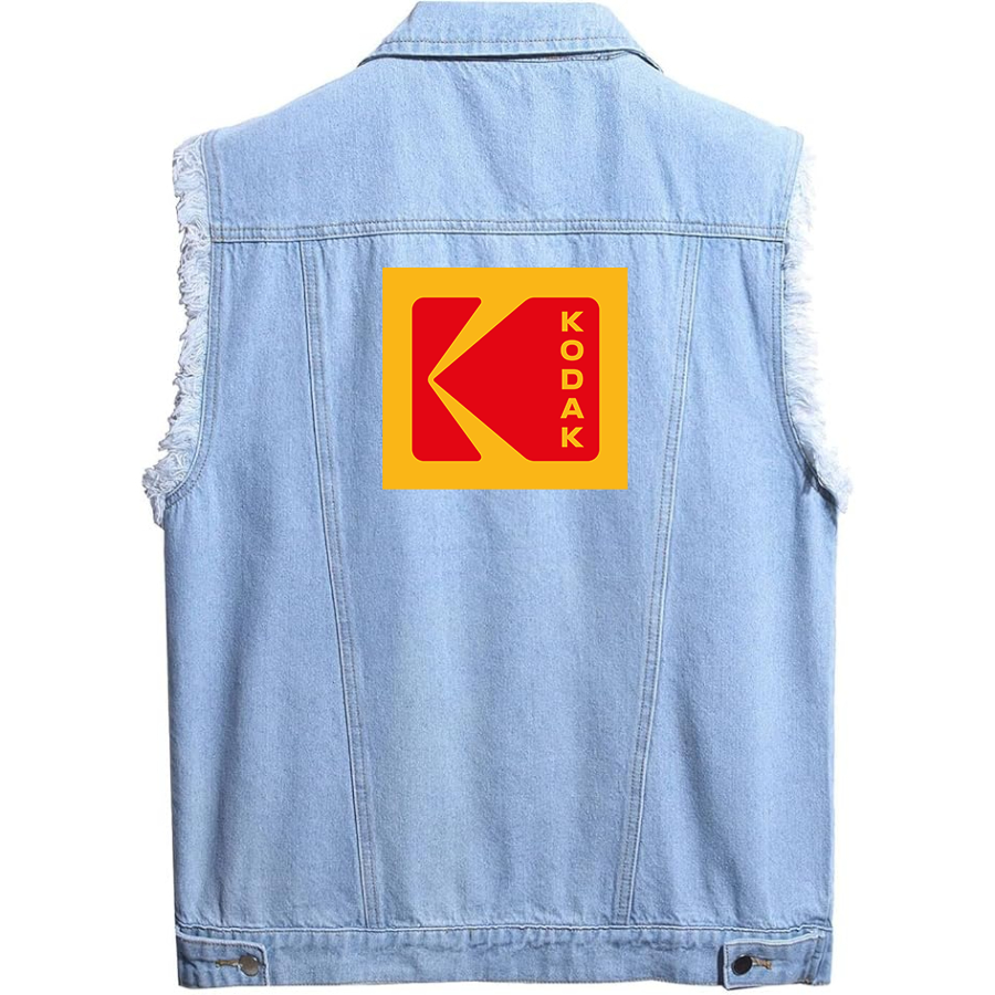 Men's Eastman Kodak Sleeveless Distressed Denim Vest  Rugged Black Jean Jacket