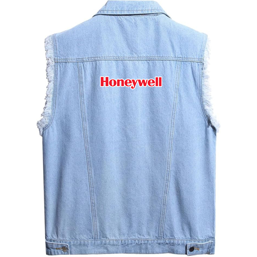 Men's Honeywell  Sleeveless Distressed Denim Vest  Rugged Black Jean Jacket