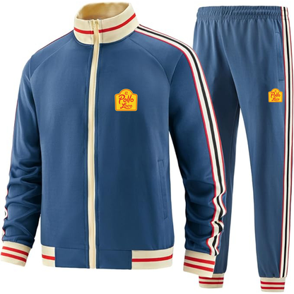 El Pollo Loco Two-Piece Designer Tracksuit with Bold Striped Accents and Zippered Front Elevated Athletic Wear