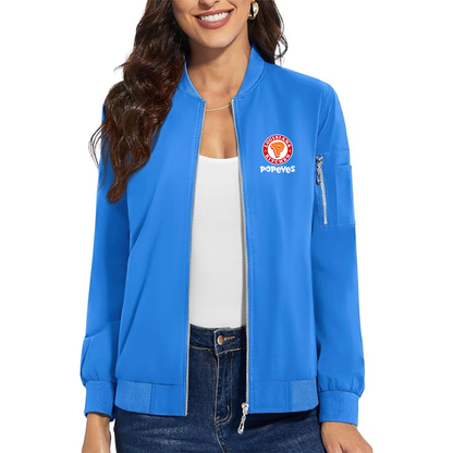 Women's Popeyes Louisiana Kitchen Premium Bomber Jacket with Polished Detailing and Functional Sleeve Pocket Modern Luxury Outerwear