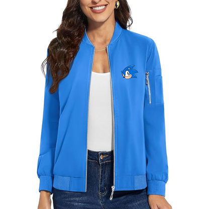 Women's Sonic the Hedgehog Premium Bomber Jacket with Polished Detailing and Functional Sleeve Pocket Modern Luxury Outerwear