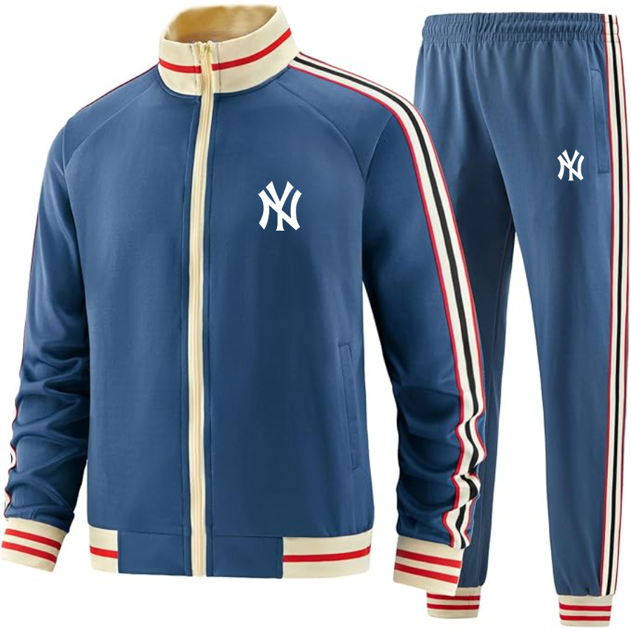Men's  New York NY Yankees Two-Piece Designer Tracksuit with Bold Striped Accents and Zippered Front Elevated Athletic Wear