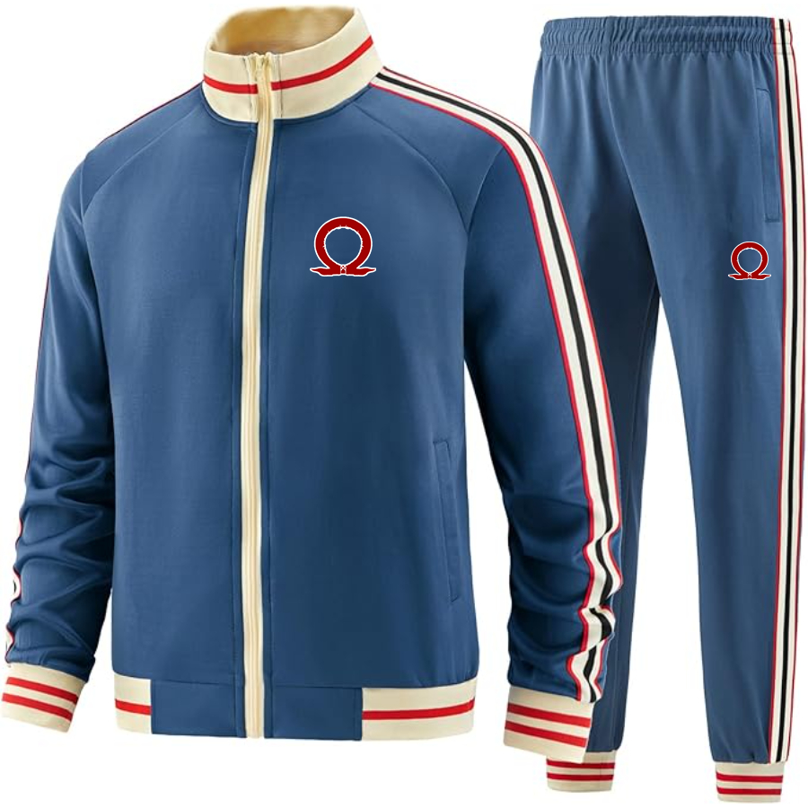 Men's God Of War Two-Piece Designer Tracksuit with Bold Striped Accents and Zippered Front Elevated Athletic Wear