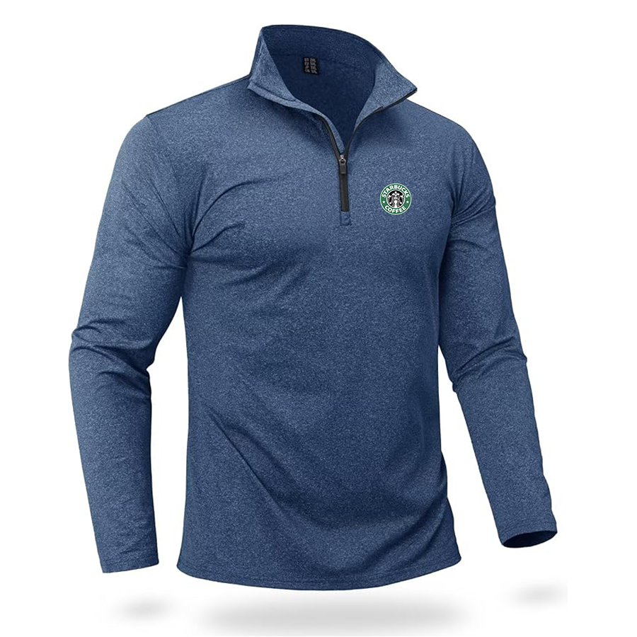 Men's  Starbucks Coffee  Quarter Zip Pullover Premium Fleece Lined Heather Long Sleeve Golf Shirts Midweight 1/4 Half Zip Sweatshirts