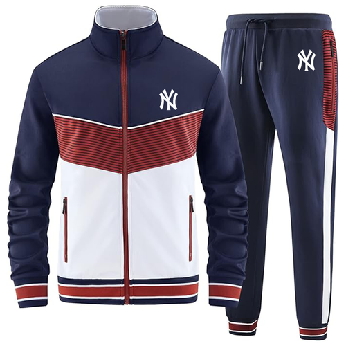 Men's  New York NY Yankees  Casual 2 Piece Tracksuit Sets Long Sleeve Full Zip Jacket and Sweatpants Sport Outfits Sweatsuits