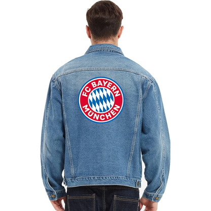 Men's FC Bayern Munich Vintage Distressed Denim Jacket Stylish Casual Jean Outerwear