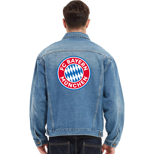 Men's FC Bayern Munich Vintage Distressed Denim Jacket Stylish Casual Jean Outerwear