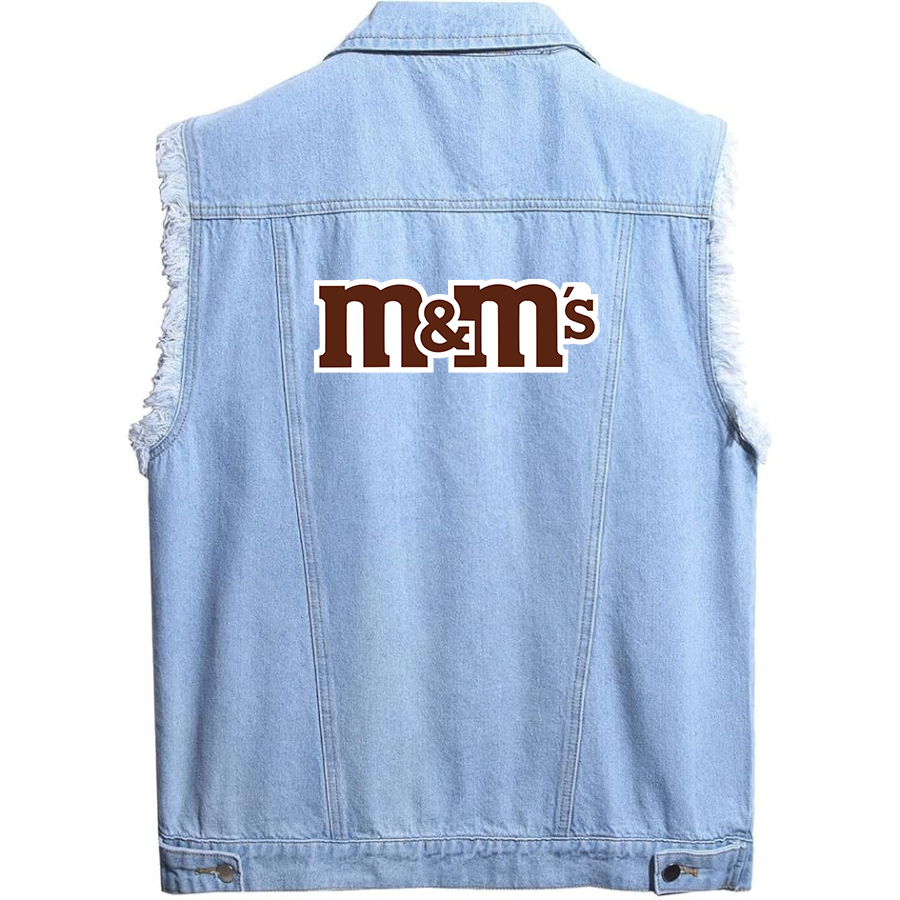 Men's M&M_s Sleeveless Distressed Denim Vest  Rugged Black Jean Jacket