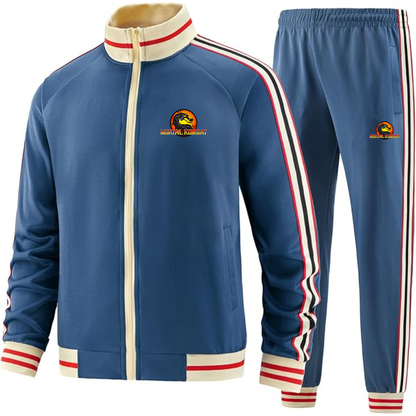 Men's Mortal Kombat Premium Two-Piece Designer Tracksuit with Bold Striped Accents and Zippered Front Elevated Athletic Wear