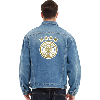 Men's Germany soccer Vintage Distressed Denim Jacket Stylish Casual Jean Outerwear