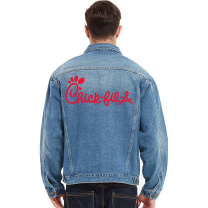 Men's Chick-fil-A Vintage Distressed Denim Jacket Stylish Casual Jean Outerwear