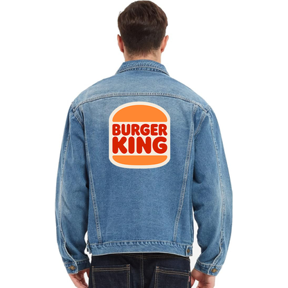 Men's Burger King Vintage Distressed Denim Jacket Stylish Casual Jean Outerwear