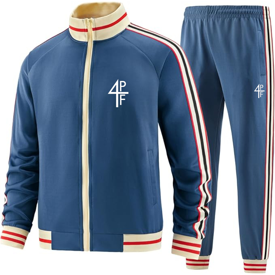 Men's Lil Baby 4PF Two-Piece Designer Tracksuit with Bold Striped Accents and Zippered Front Elevated Athletic Wear