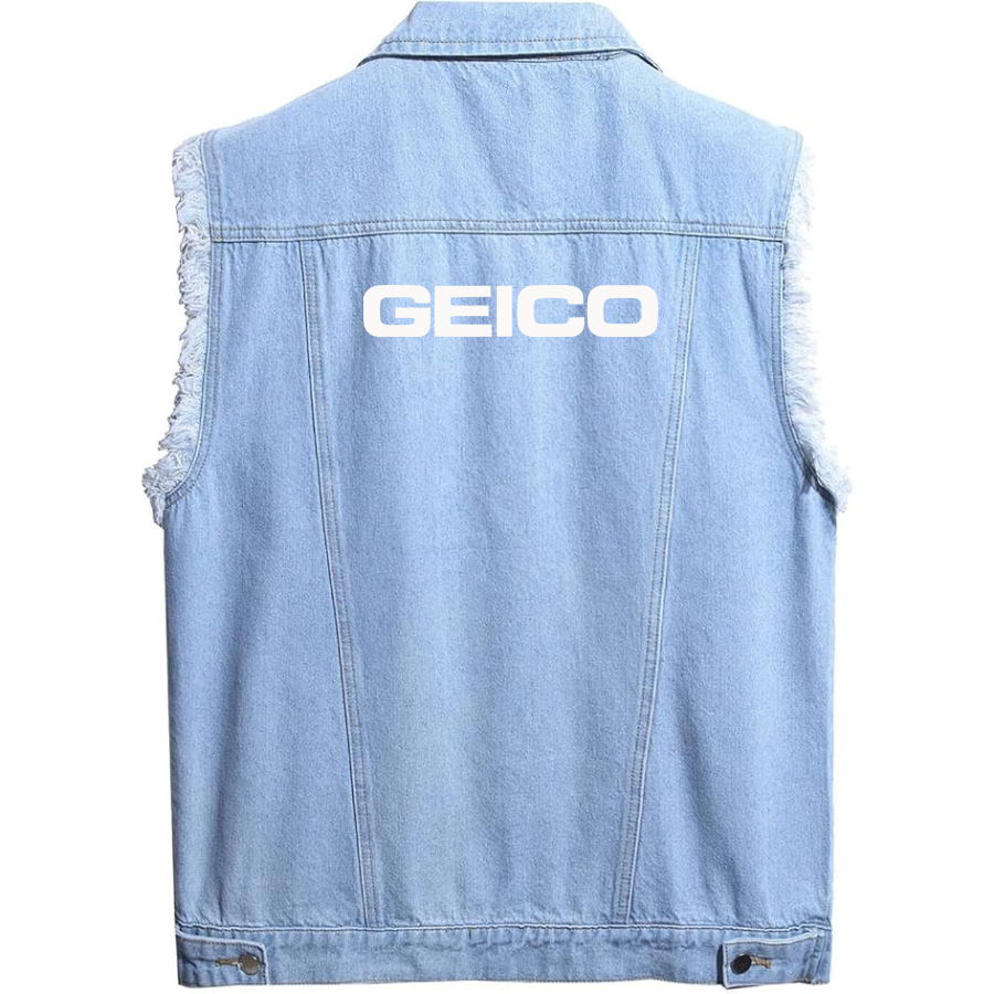 Men's Geico  Sleeveless Distressed Denim Vest  Rugged Black Jean Jacket