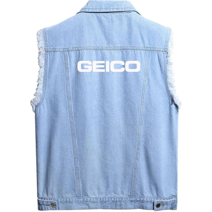 Men's Geico  Sleeveless Distressed Denim Vest  Rugged Black Jean Jacket