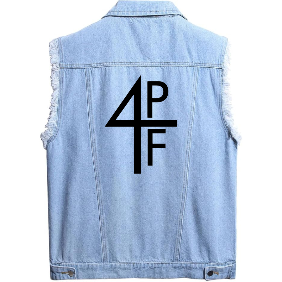 Men's Lil Baby 4PF Sleeveless Distressed Denim Vest  Rugged Black Jean Jacket