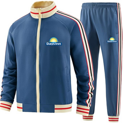 Men's Days Inn Premium Two-Piece Designer Tracksuit with Bold Striped Accents and Zippered Front Elevated Athletic Wear