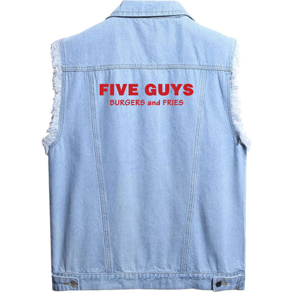 Men's Five Guys  Sleeveless Distressed Denim Vest  Rugged Black Jean Jacket