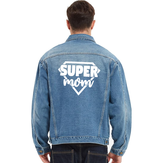 Men's  Super Mom Vintage Distressed Denim Jacket Stylish Casual Jean Outerwear