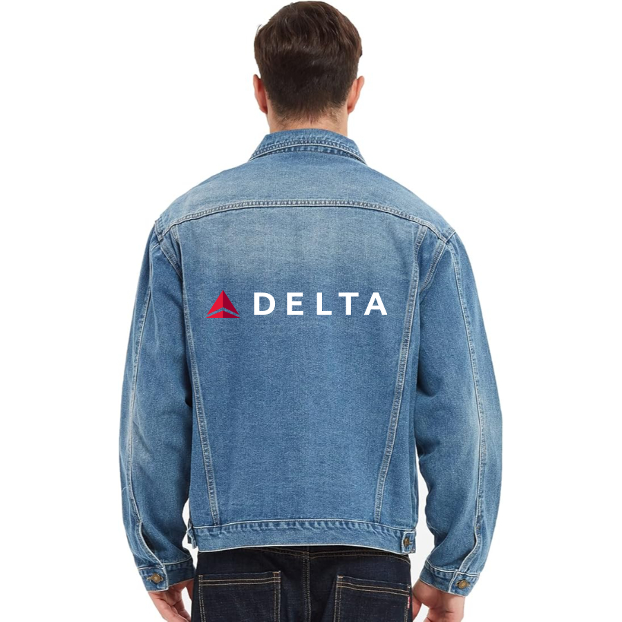 Men's Delta Airlines Vintage Distressed Denim Jacket Stylish Casual Jean Outerwear